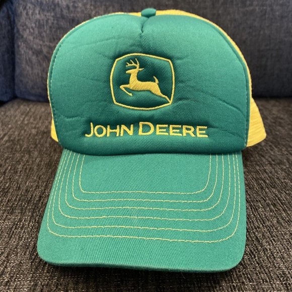 John Deere Other - Vintage John Deere Green & Yellow Foam Mesh Embroidered Trucker Snapback Hat Cap